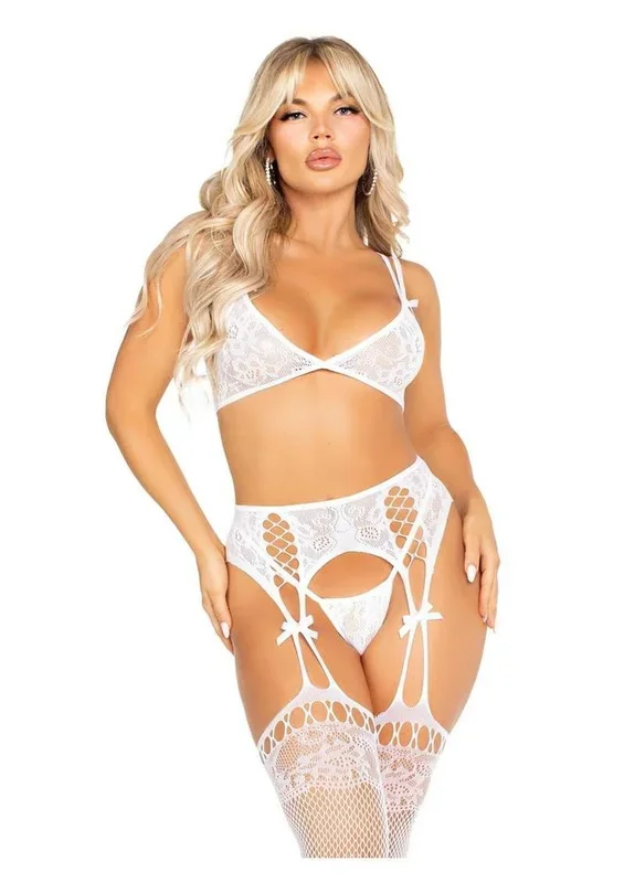 Lace Bralette And G-String Set With Lace Garter Tights