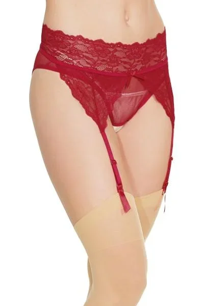Lace Crotchless Garter Panty – Merlot – One Size