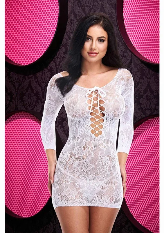 Lace Off The Shoulder White Mini Dress Sexy Erotic Clubwear