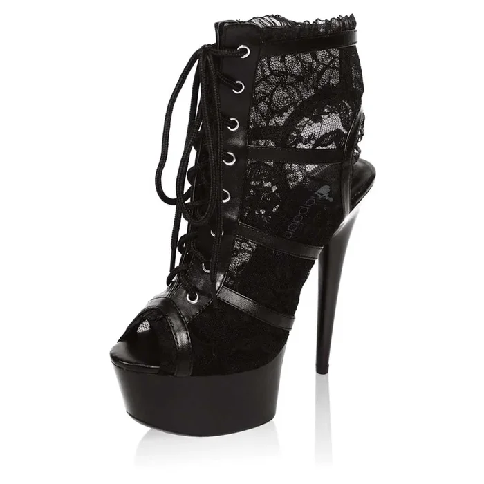 Lapdance Shoes 6 Inch Black Lace Bootie