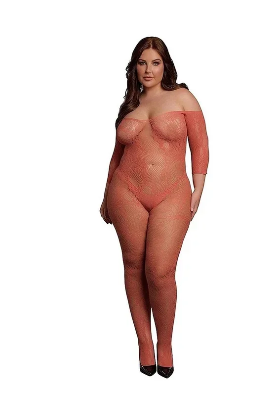 Le Desir Lace Long Sleeved Bodystocking – Queen – Sunset Glow