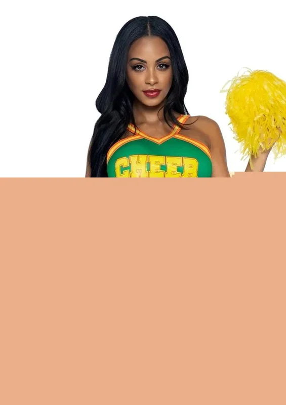 Leg Avenue Bring It Baddie Set Top with Cheer Logo, Pleated Skirt and Pom Pom