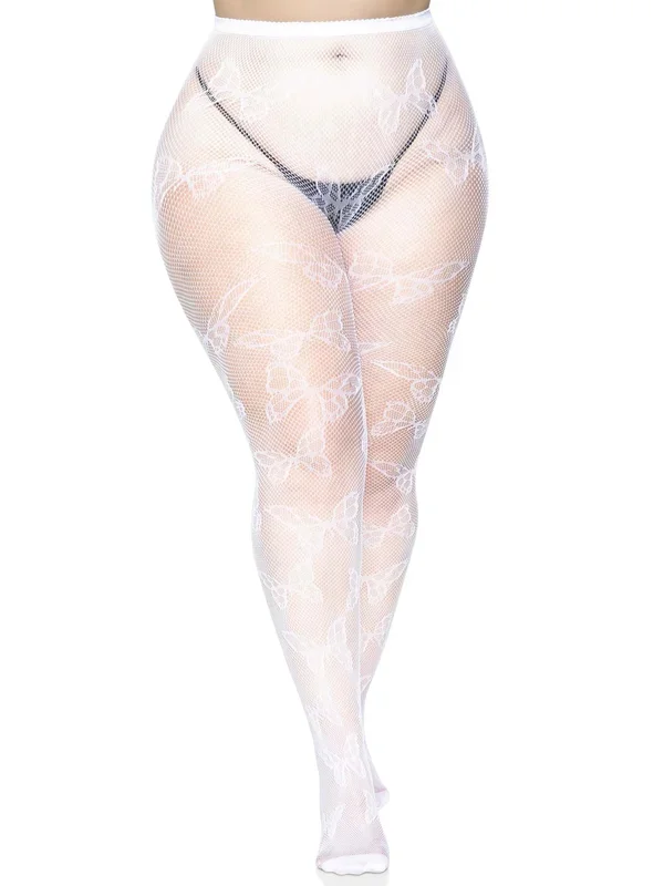 Leg Avenue Butterfly Net Plus Size White Tights for Women