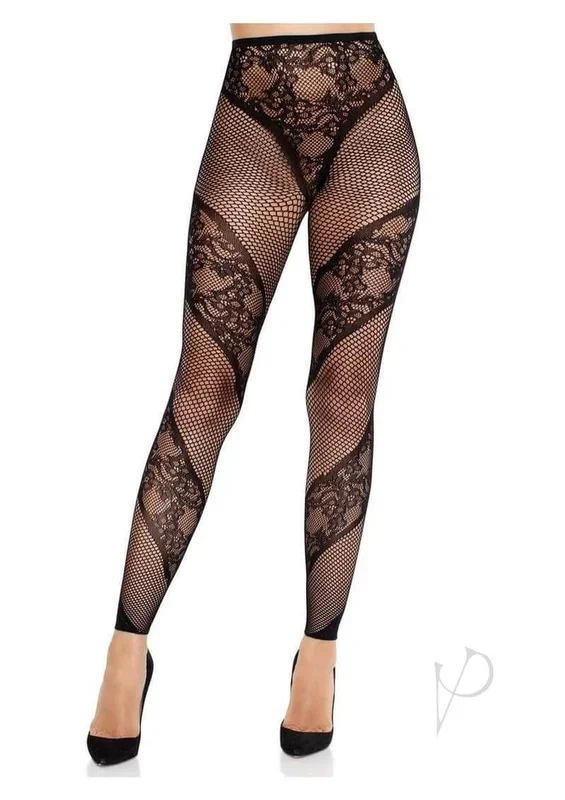 Leg Avenue Lace and Net Illusion Footless Tights – Black – O/S