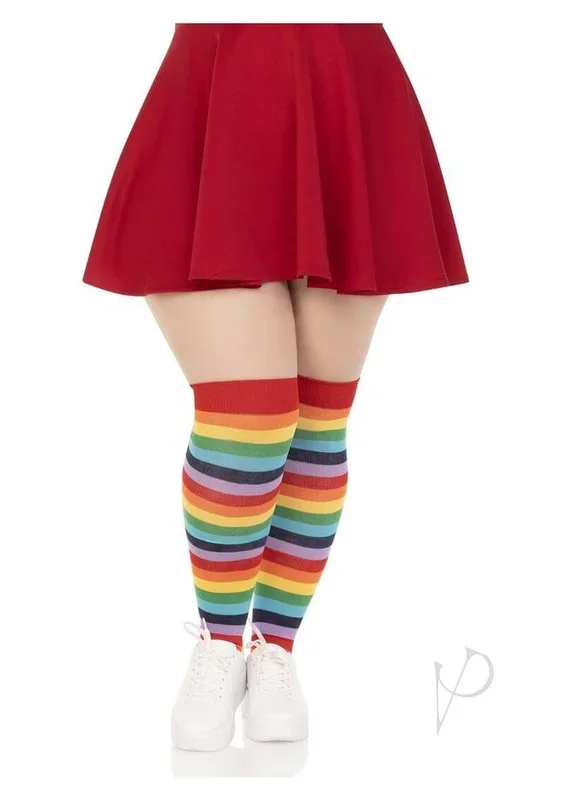 Leg Avenue Lycra Acrylic Rainbow Thigh High 1X 2X Multicolor
