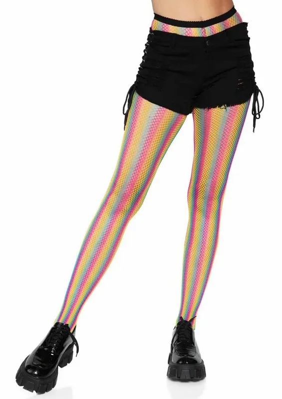 Leg Avenue Neon Rainbow Striped Fishnet Pantyhose