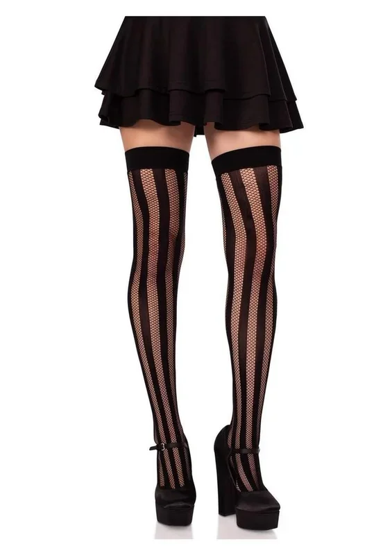 Leg Avenue Net and Opaque Striped Thigh Highs