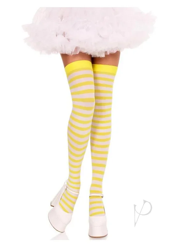 Leg Avenue Nylon Stocking W/ Stripe – White/Yellow – O/S