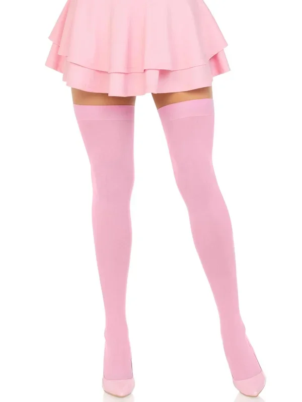Leg Avenue Pink Opaque Nylon Thigh High Stockings One Size