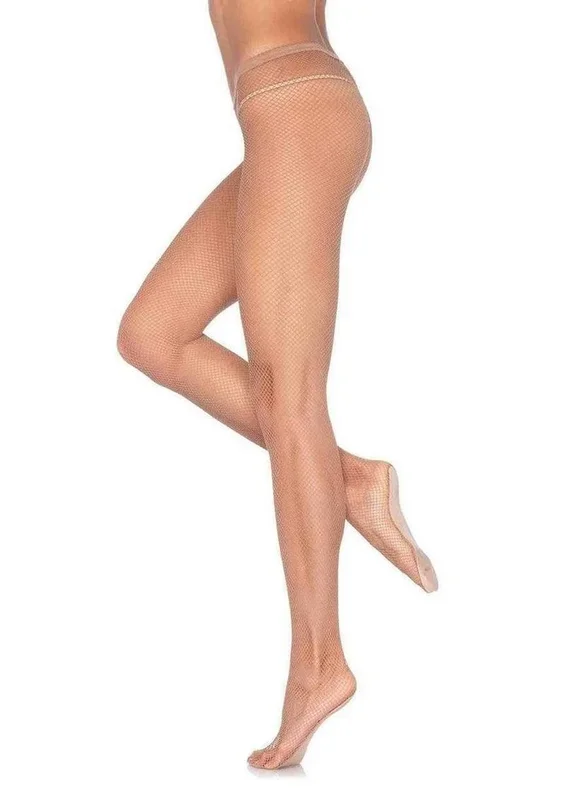 Leg Avenue Profesional Fishnet Tights with Nylon/Cotton Sole, No-Roll Waist Band – A/B – Light Toast