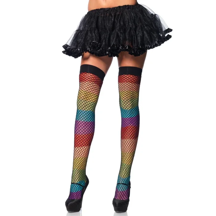 Leg Avenue Rainbow Thigh Highs With Fishnet Overlay