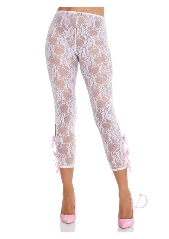Leg Avenue Scalloped Floral Lace Footless Capri Tights White