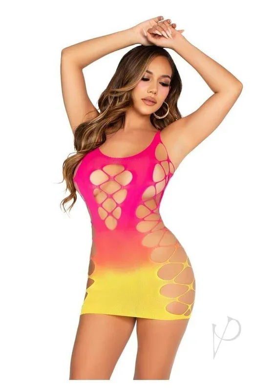 Leg Avenue Seamless Ombre Faux Lace Up Mini Dress Sunset OS