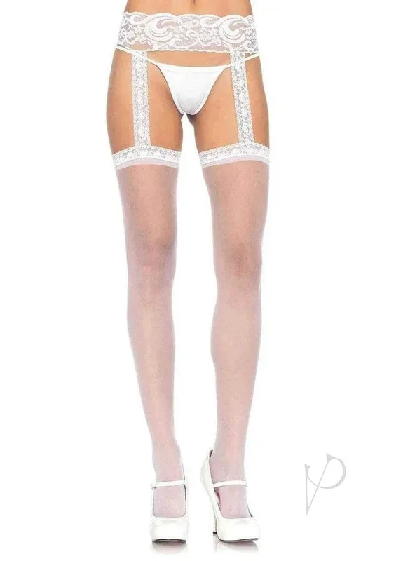 Leg Avenue Sheer Thi Hi with Lace Garter Belt OS White