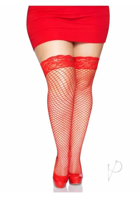 Leg Avenue Spandex Industrial Net Thigh Highs 1X 2X Red