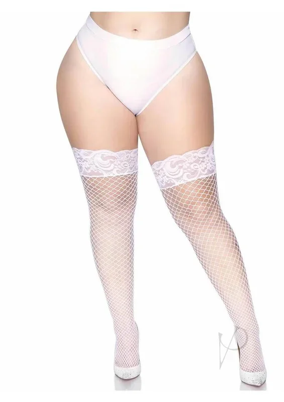 Leg Avenue Spandex Industrial Net Thigh Highs 1X 2X White