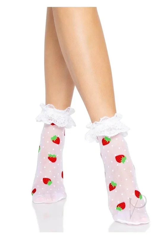 Leg Avenue Strawberry Polka Dot Ruffle Top Anklets OS