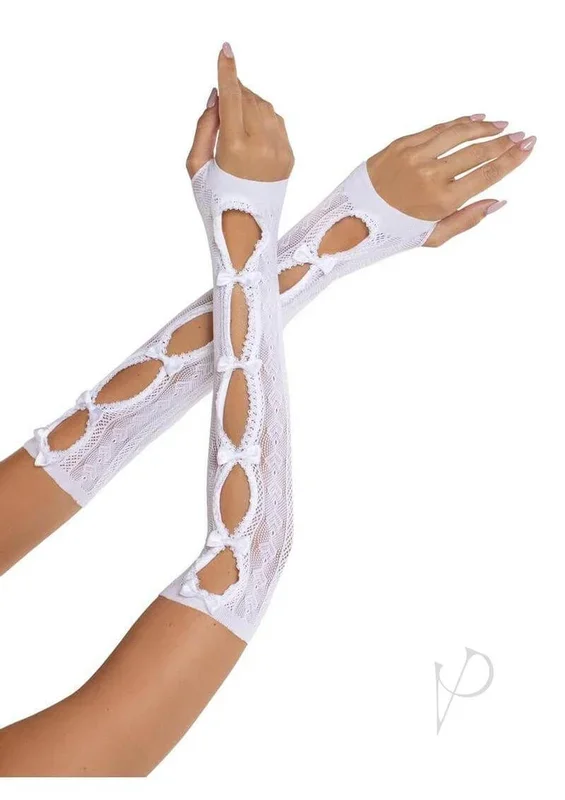 Leg Avenue Sweetheart Striped Keyhole Arm Warmers White