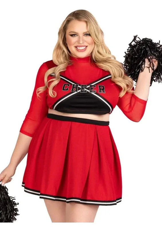 Leg Avenue Varsity Babe Set Crop Top with Cheer Logo, Pleated Skirt, and Pom Poms (3 Piece) – 1x/2x