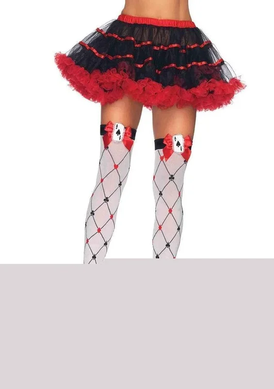 Leg Avenue Woven Diamond Card Suit Thigh High with Bow and Card Charm