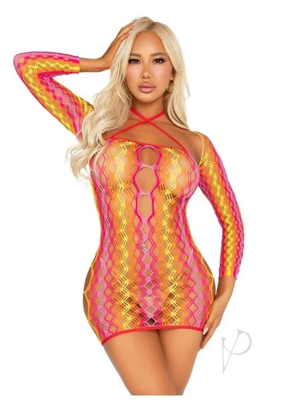 Leg Avenue Zig Zag Net Twist Halter Mini Dress 2 Piece