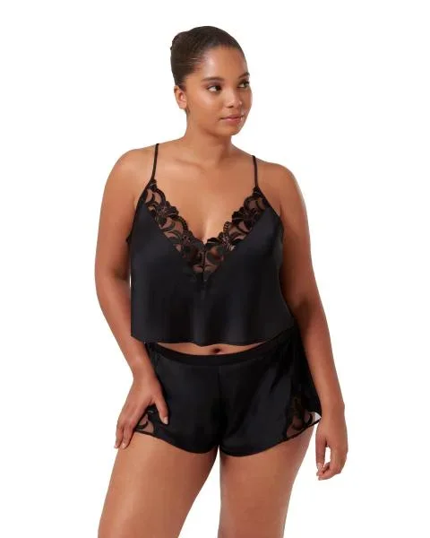 Leonora Luxury Satin Cami and Short Set – Black –