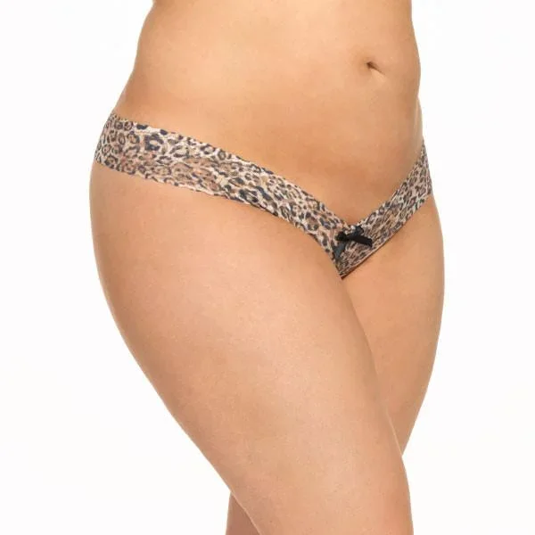 Leopard – Crotchless Low Rise Thong – Plus Size