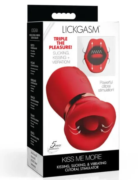Lickgasm Kiss Me More Kissing, Sucking & Vibrating Rechargeable Silicone Clitoral Vibrator – Red