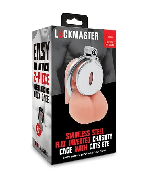 Lockmaster Stainless Steel Inverted Chastity Cage with Cats Eye – Silver