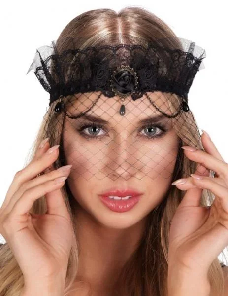 Lolita Princess Lace Mask with Crown – Black