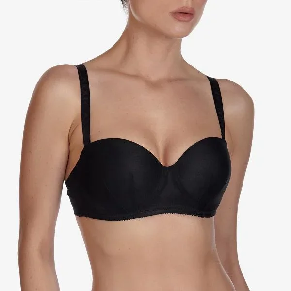Long Black Padded Balconnet Bra –