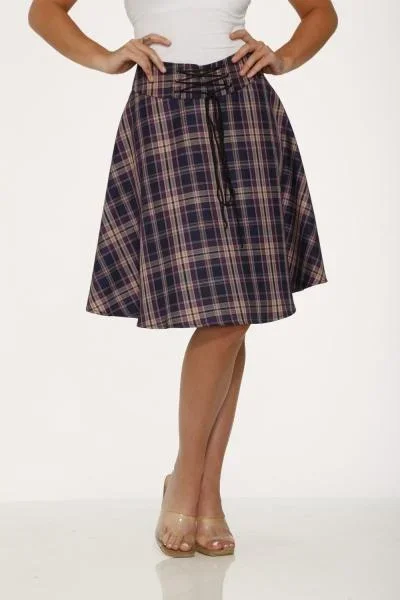Long Plaid Skirt with Pockets – Purple –