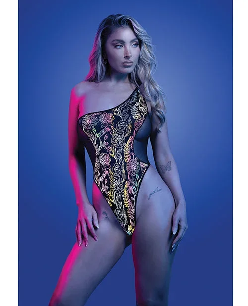 Luminescent Flash Reflective Floral Print Teddy in Black S/M