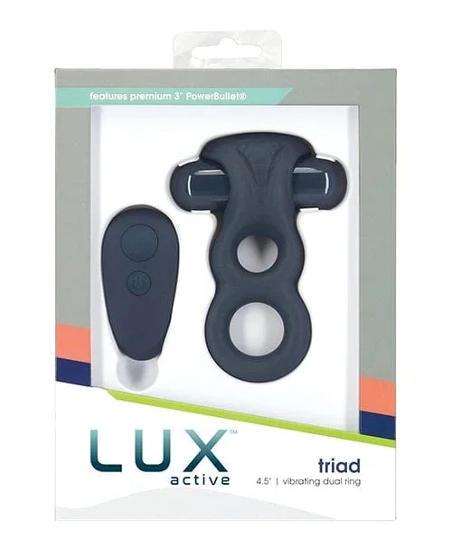 Lux Active Triad 4.5″ Vibrating Dual Ring with Remote – Dark Blue