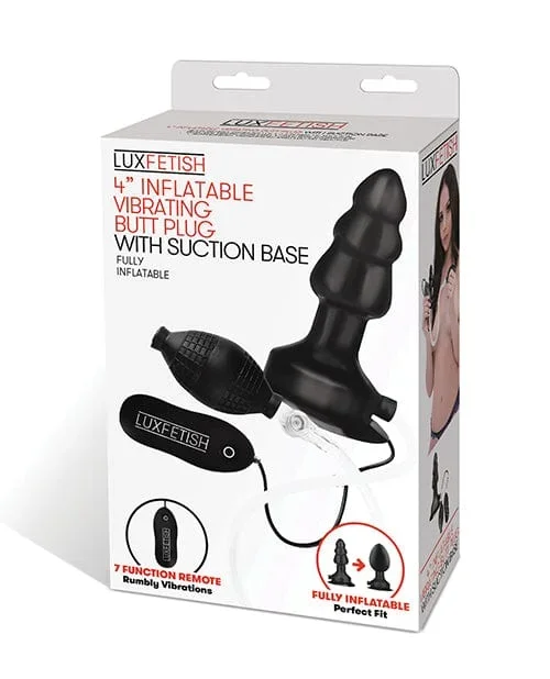 Lux Fetish 4″ Inflatable Vibrating Butt Plug with Suction Base – Black