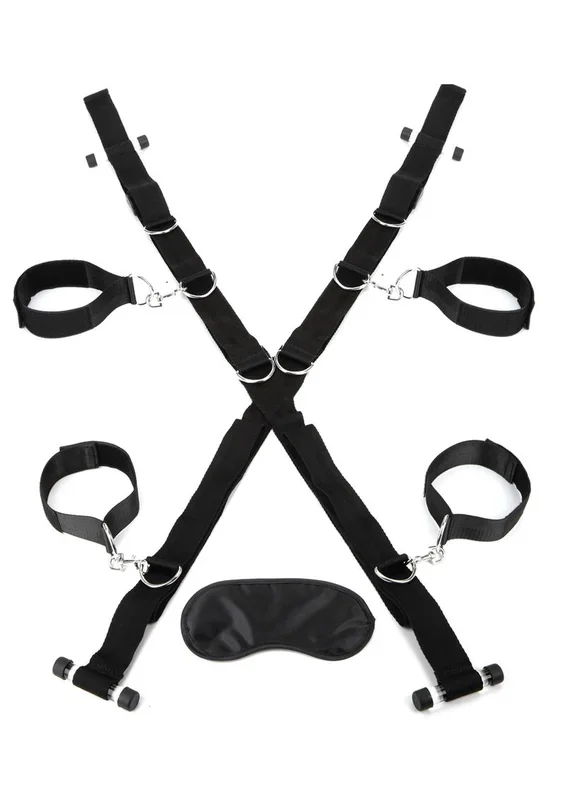 Lux Fetish Over The Door Cross with 4 Universal Soft Restraint Cuffs