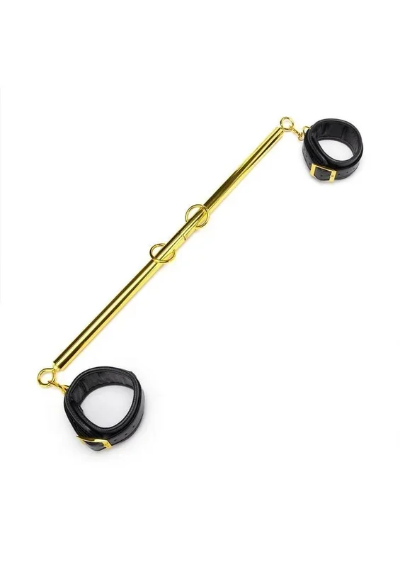 Lux Fetish Solid Gold Expandable Spreader Bar Set with Detachable Leatherette Cuffs