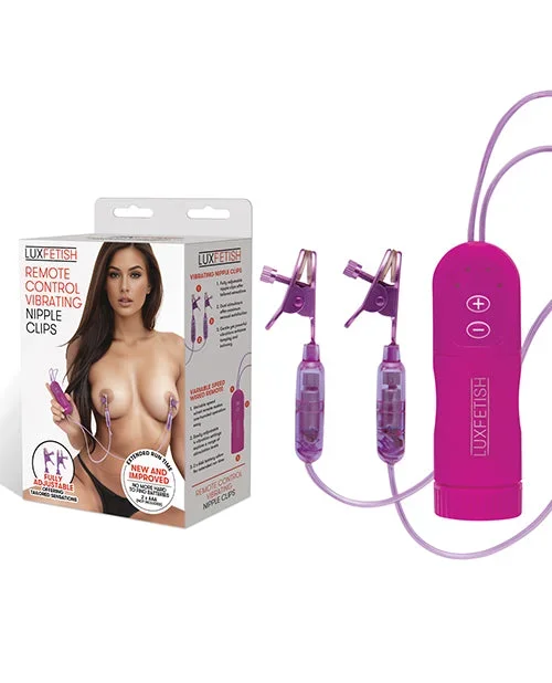 Lux Fetish Vibrating Nipple Clamps with Wired Remote Control – Pink/Purple