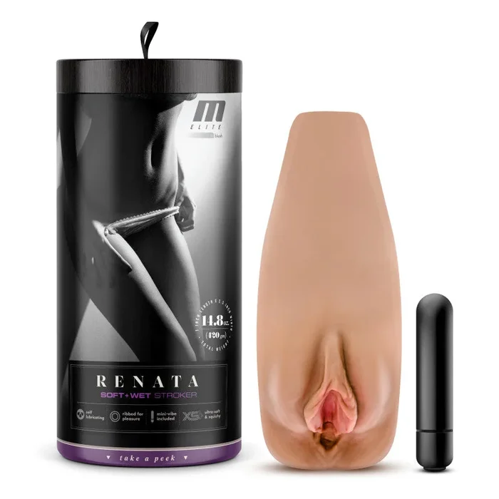 M Elite Soft and Wet – Renata – Tan Vibrating Vagina Stroker