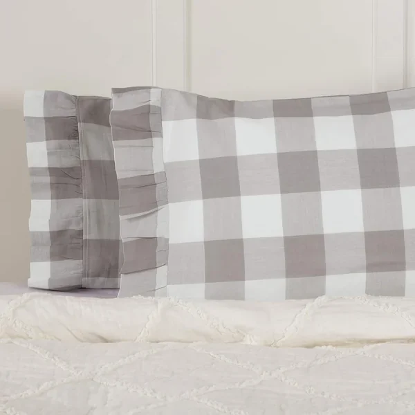 Madison Check Gray Standard Size Pillow Cases, Set Of 2, 21″ L X 27″ W, Buffal
