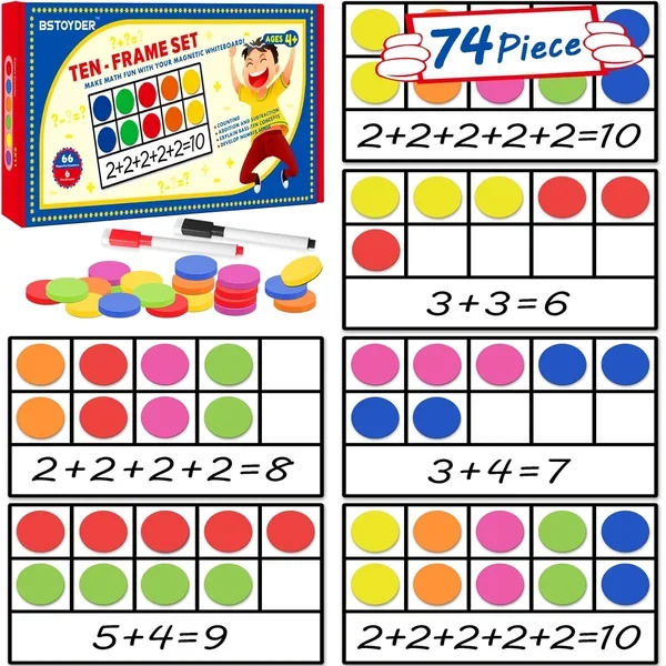 Magnetic Ten Frame Set Math Manipulatives Games For Kindergarten Elementary, 6