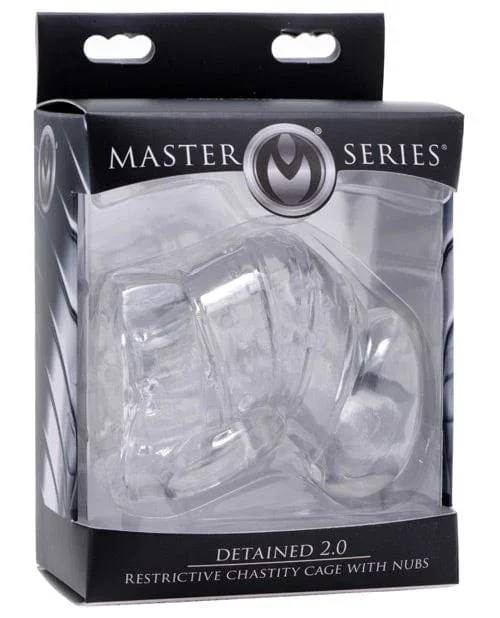 Master Series Detained 2.0 Restrictive Chastity Cage with Nubs – Clear