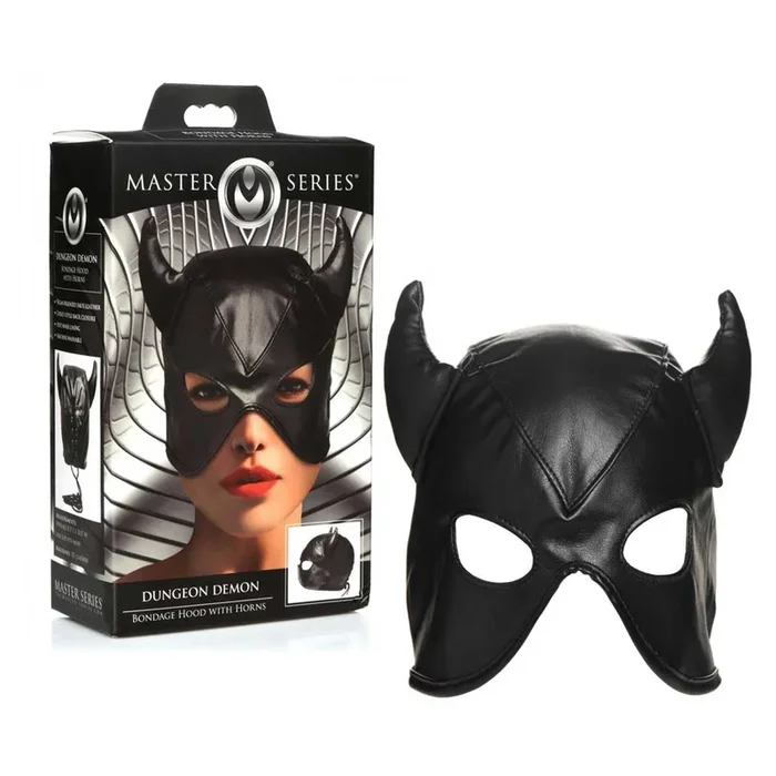 Master Series Dungeon Demon Bondage Hood with Horns