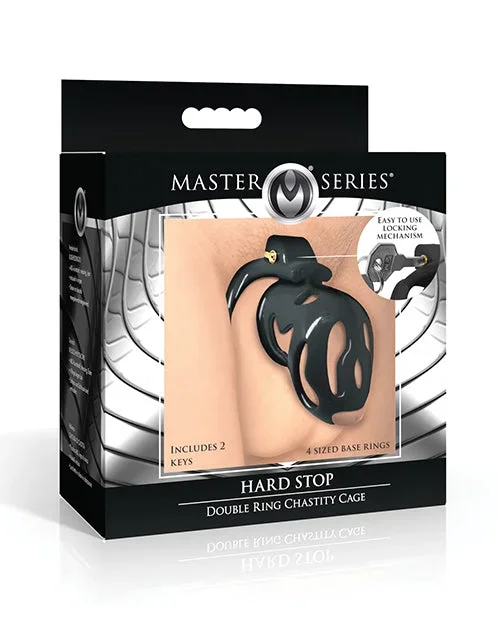 Master Series Hard Stop Double Ring Chastity Cage – Black