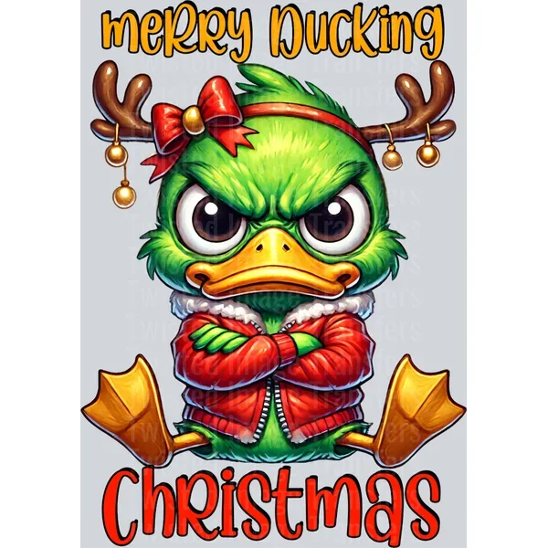 Merry Ducking Christmas Horns And Bow DTF (direct-to-film) Transfers