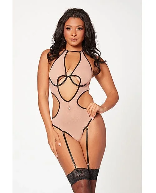 Mesh Cut Out Halter Teddy One Size Fits Most