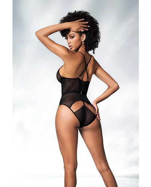 Mesh Cut Out Strappy Bodysuit Black L/XL