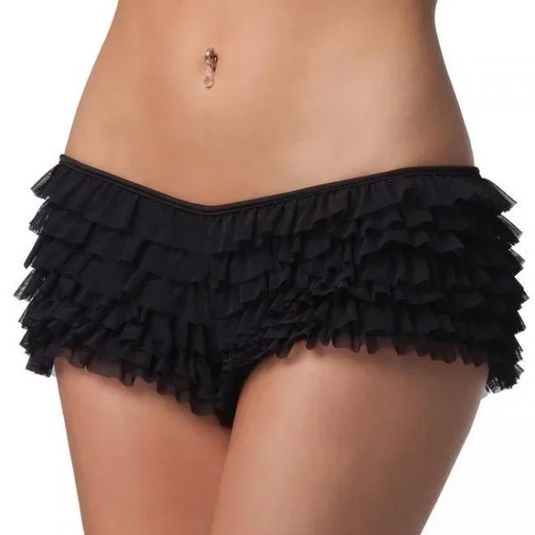 Mesh Ruffle Panty with Bow – Black –
