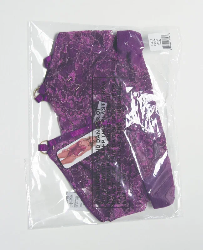 Metallic Stretch Lace & Mesh Teddy w/Detachable Panty – Purple SM