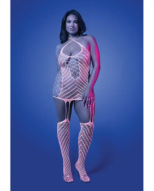 Metamorphic Glow-in-the-Dark Bodystocking Dress with Pink Glow Effect